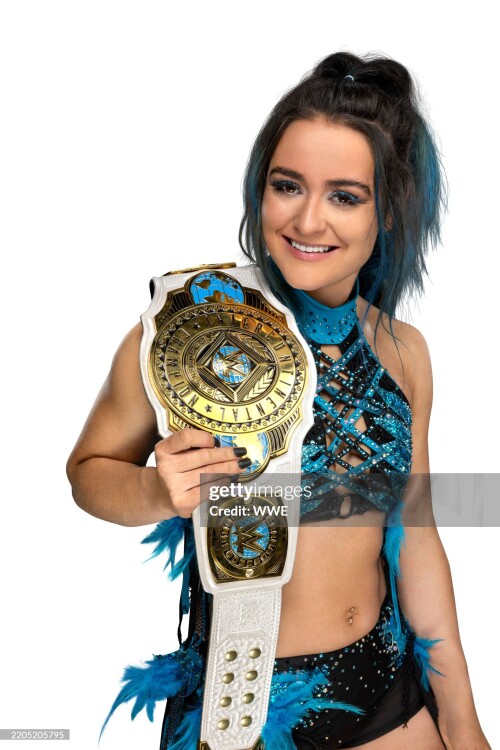 SAN JOSE, CALIFORNIA- JANUARY 13: (EDITOR'S NOTE: Image has been retouched.) WWE Women's Intercontinental Champion Lyra Valkyria poses for photos on January 13, 2025 in San Jose, California.  (Photo by Scott Brinegar/WWE via Getty Images)