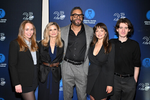 ATLANTA, GEORGIA - FEBRUARY 19: Meghan Leathers, Kyra Sedgwick, Method Man, Milana Vayntrub, and Theo Taplitz attend the 25th Atlanta Jewish Film Festival "Bad Shabbos" opening night premiere at Cobb Energy Performing Arts Centre on February 19, 2025 in Atlanta, Georgia. (Photo by Derek White/Getty Images)