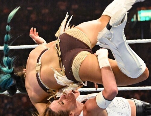 INGLEWOOD, CALIFORNIA - JUNE 7: <<enter caption here>> during WWE???s Money in the Bank at Intuit Dome on June 7, 2025 in Inglewood, California.  (Photo by <<Photographer>>/WWE)