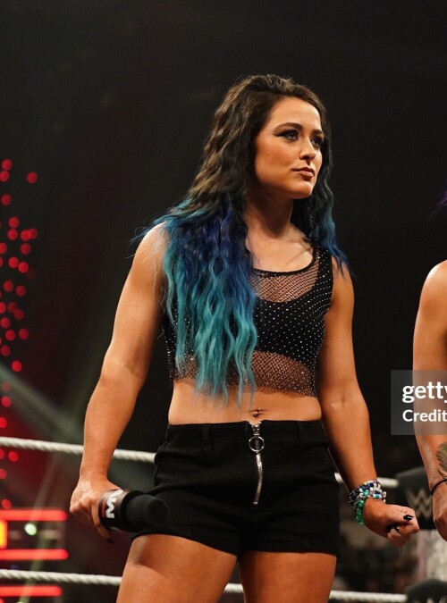 PROVIDENCE, RHODE ISLAND - JULY 7: Lyra Valkyria and Bayley in ring during Monday Night RAW at Amica Mutual Pavilion on July 7, 2025 in Providence, Rhode Island.  (Photo by Rich Freeda/WWE via Getty Images)