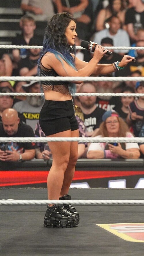 PROVIDENCE, RHODE ISLAND - JULY 7: Lyra Valkyria address Bayley and Becky Lynch during Monday Night RAW at Amica Mutual Pavilion on July 7, 2025 in Providence, Rhode Island.  (Photo by Georgiana Dallas/WWE via Getty Images)