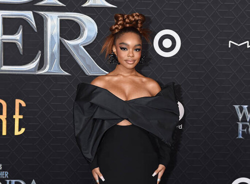 Marsai Martin at the world premiere of Marvel Studios Black Panther: Wakanda Forever held at the Dolby Theatre on October 26, 2022 in Los Angeles, California.