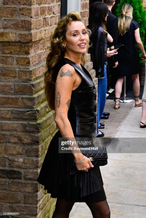 NEW YORK, NEW YORK - JUNE 06:Miley Cyrus is seen arriving at the "Through Her Lens" Tribeca Chanel Women's Filmmaker Program at Locanda Verde on June 06, 2025 in New York City. (Photo by Raymond Hall/GC Images)