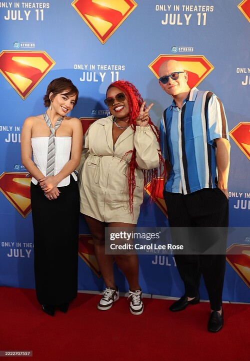 ATLANTA, GEORGIA - JULY 02: Isabela Merced, guest and Anthony Carrigan attend the Atlanta Superman Special Screening on July 02, 2025 in Atlanta, Georgia. (Photo by Carol Lee Rose/Getty Images for Warner Bros. And DC Studios)