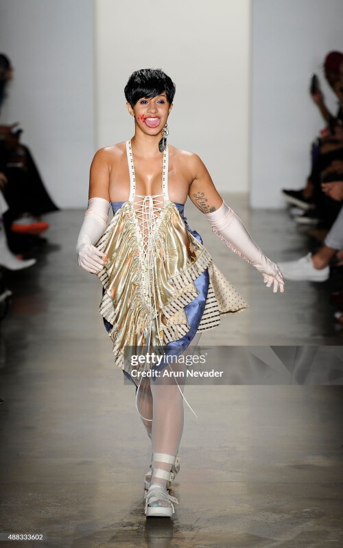 NEW YORK, NY - SEPTEMBER 15:  Cardi B walks the runway for Gypsy Sport at Milk Studios on September 15, 2015 in New York City.  (Photo by Arun Nevader/Getty Images)
