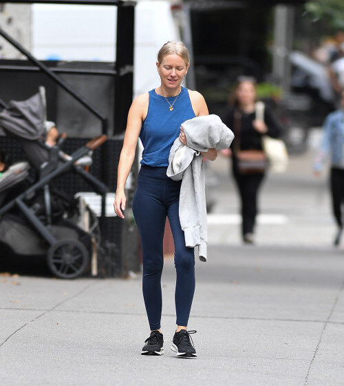 3 October 2024 - EXCLUSIVE.Naomi Watts meets up with a friend in New York City. The 56 year old actress wore a blue tank top, matching leggings, and black trainers.Credit: GoffPhotos.com   Ref: KGC-339/TIDNY-252**UK Sales Only - No Daily Mail Group/No Sun Group - Exclusive - Newspapers Allrounder - Magazines Double Space Rates - Web/Online Must Call Before Use**