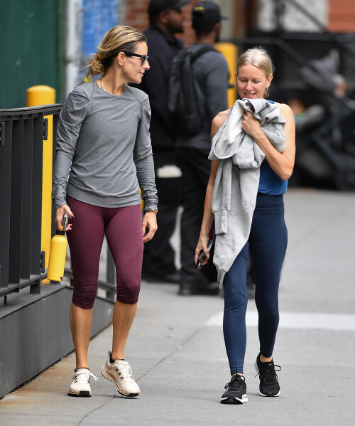 3 October 2024 - EXCLUSIVE.Naomi Watts meets up with a friend in New York City. The 56 year old actress wore a blue tank top, matching leggings, and black trainers.Credit: GoffPhotos.com   Ref: KGC-339/TIDNY-252**UK Sales Only - No Daily Mail Group/No Sun Group - Exclusive - Newspapers Allrounder - Magazines Double Space Rates - Web/Online Must Call Before Use**