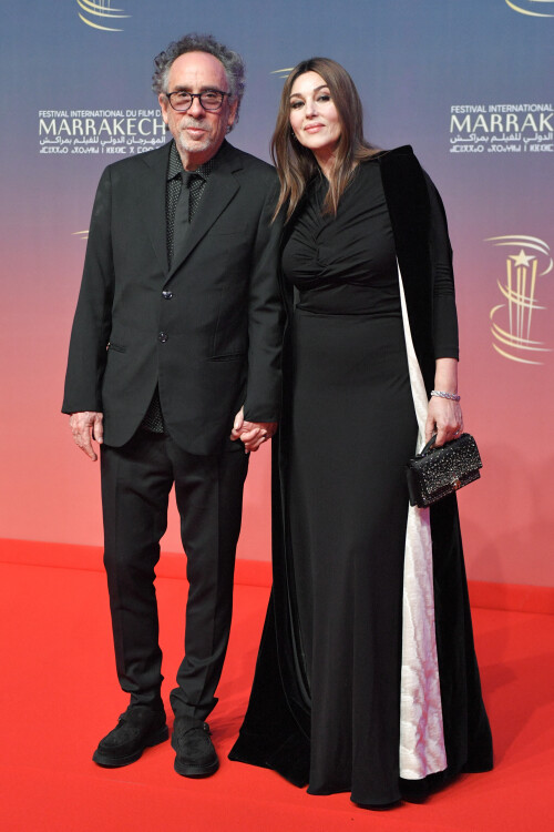 Tim Burton and Monica Bellucci attending the Opening Ceremony red carpet during the 21st Marrakech International Film Festival in Marrakech, Morocco on November 29, 2024. Photo by Aurore Marechal/ABACAPRESS.COM