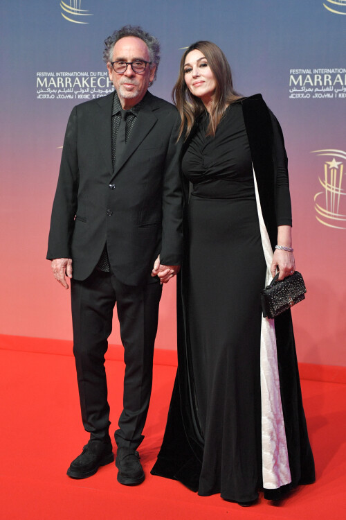 Tim Burton and Monica Bellucci attending the Opening Ceremony red carpet during the 21st Marrakech International Film Festival in Marrakech, Morocco on November 29, 2024. Photo by Aurore Marechal/ABACAPRESS.COM
