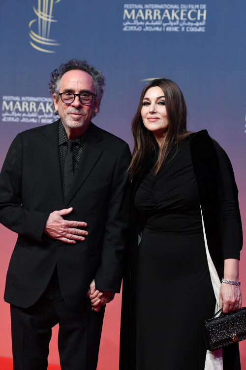 Tim Burton and Monica Bellucci attending the Opening Ceremony red carpet during the 21st Marrakech International Film Festival in Marrakech, Morocco on November 29, 2024. Photo by Aurore Marechal/ABACAPRESS.COM