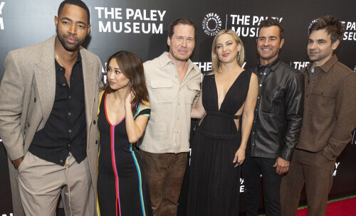 Jay Ellis, Brenda Song, Scott MacArthur, Kate Hudson, Justin Theroux, Drew Tarver attend Netflixs Running Point: Exclusive Screening and Discussion at Paley Center in New York on February 26, 2025. (Photo by Lev Radin/Sipa USA)