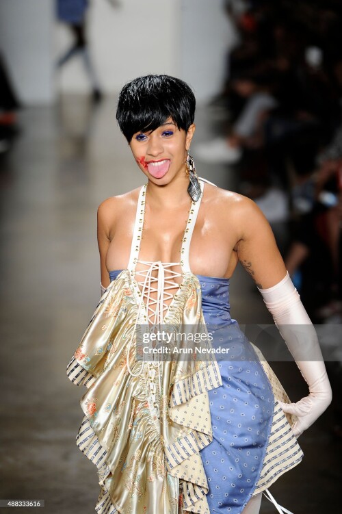 NEW YORK, NY - SEPTEMBER 15:  Cardi B walks the runway for Gypsy Sport at Milk Studios on September 15, 2015 in New York City.  (Photo by Arun Nevader/Getty Images)