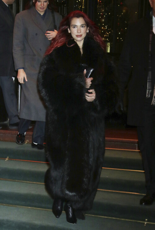 NEW YORK, NY- NOVEMBER 28: Dua Lipa seen leaving the Barbie cocktail reception in New York City on November 28, 2023. Credit: RW/MediaPunch /IPX