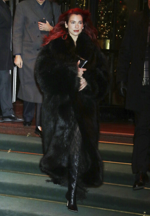 NEW YORK, NY- NOVEMBER 28: Dua Lipa seen leaving the Barbie cocktail reception in New York City on November 28, 2023. Credit: RW/MediaPunch /IPX