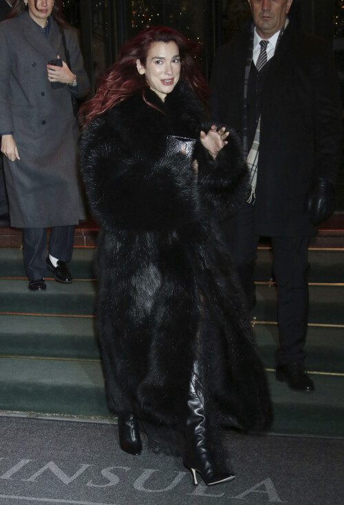 NEW YORK, NY- NOVEMBER 28: Dua Lipa seen leaving the Barbie cocktail reception in New York City on November 28, 2023. Credit: RW/MediaPunch /IPX