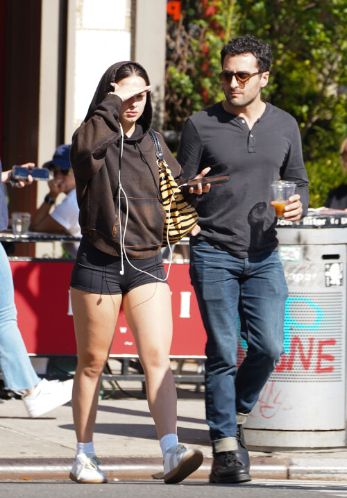 26 May 2023 - EXCLUSIVE.Addison Rae is pictured stepping out in New York City. The 22 year old American model wore a brown hoodie paired with short black Bicycle shorts and white trainers.Credit: GoffPhotos.com   Ref: KGC-339/TIDNY-13**UK Sales Only - No Daily Mail Group/No Sun Group - Exclusive - Newspapers Allrounder - Magazines Double Space Rates - Web/Online Must Call Before Use**