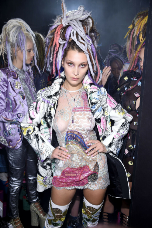 A model prepares backstage at the Marc Jacobs Spring 2017 fashion show during New York Fashion Week at the Hammerstein Ballroom on September 15, 2016 in New York City.
