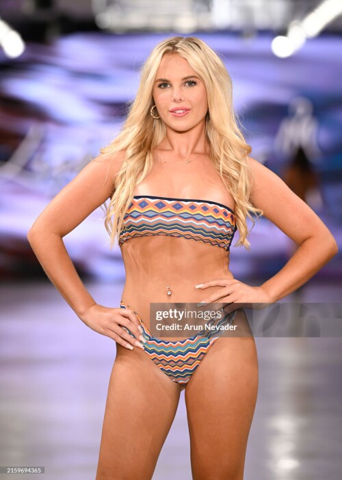 LOS ANGELES, CALIFORNIA - JUNE 27: A model walks the runway for Lybethras at LA Swim Week 2024 Powered By Art Hearts Fashion at The New Mart on June 27, 2024 in Los Angeles, California. (Photo by Arun Nevader/Getty Images for Art Hearts Fashion)