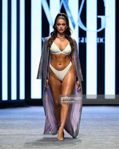 MIAMI BEACH, FLORIDA - JULY 07: A model walks the runway wearing Willfredo Gerardo during Miami Swim Week Powered by Art Hearts Fashion at Fontainebleau Hotel on July 07, 2023 in Miami Beach, Florida. (Photo by Arun Nevader/Getty Images for Art Hearts Fashion)
