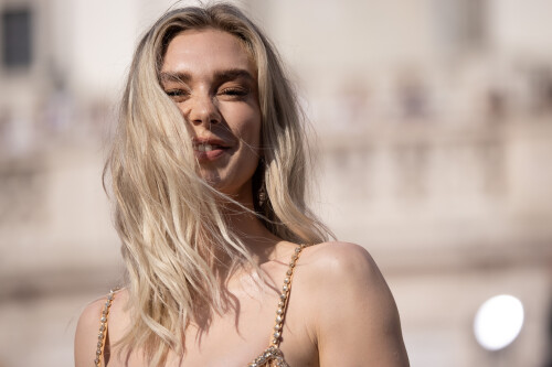 Vanessa Kirby (in a Miu Miu dress) attends the Red Carpet at the Global Premiere of Paramount Pictures' "Mission: Impossible - Dead Reckoning Part One" at The Spanish Steps on June 19, 2023 in Rome, Italy. Photo: Cinzia Camela.