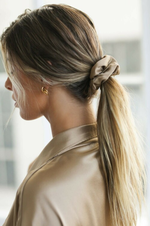 Joah Brown Lifestyle Oversized Silk Button Down Fawn Silk Scrunchie Fawn 007