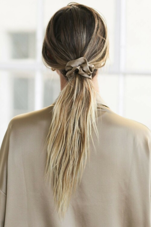 Joah Brown Lifestyle Oversized Silk Button Down Fawn Silk Scrunchie Fawn 017