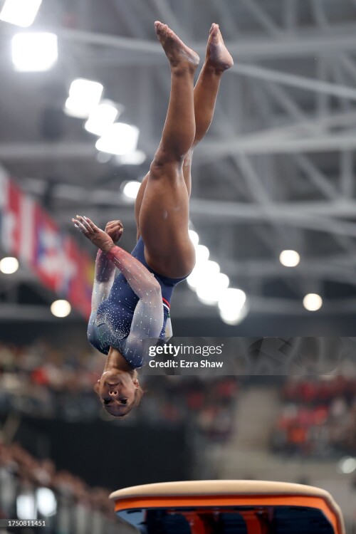 SANTIAGO, CHILE - OCTOBER 22: Jordan Chiles of Team United States competes on the vault during the Women's Team Final at Parque Deportivo Estadio Nacional on Day 2 of the Santiago Pan Am Games 2023 on October 22, 2023 in Santiago, Chile. (Photo by Ezra Shaw/Getty Images)