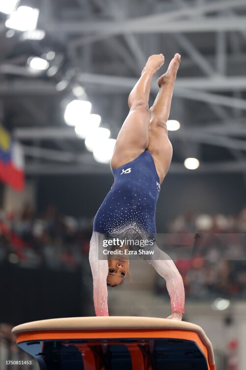 SANTIAGO, CHILE - OCTOBER 22: Jordan Chiles of Team United States competes on the vault during the Women's Team Final at Parque Deportivo Estadio Nacional on Day 2 of the Santiago Pan Am Games 2023 on October 22, 2023 in Santiago, Chile. (Photo by Ezra Shaw/Getty Images)