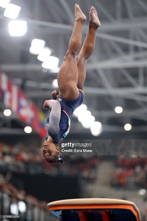 SANTIAGO, CHILE - OCTOBER 22: Jordan Chiles of Team United States competes on the vault during the Women's Team Final at Parque Deportivo Estadio Nacional on Day 2 of the Santiago Pan Am Games 2023 on October 22, 2023 in Santiago, Chile. (Photo by Ezra Shaw/Getty Images)
