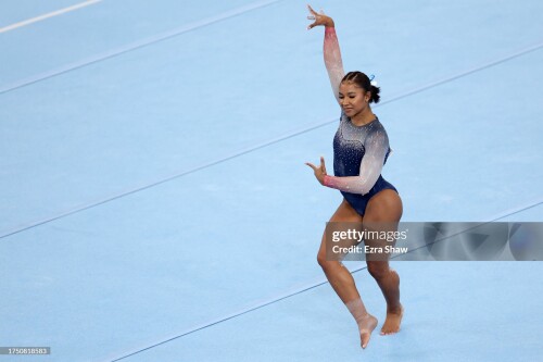 SANTIAGO, CHILE - OCTOBER 22: Jordan Chiles of Team United States competes on the floor exercise during the Women's Team Final at Parque Deportivo Estadio Nacional on Day 2 of the Santiago Pan Am Games 2023 on October 22, 2023 in Santiago, Chile. (Photo by Ezra Shaw/Getty Images)