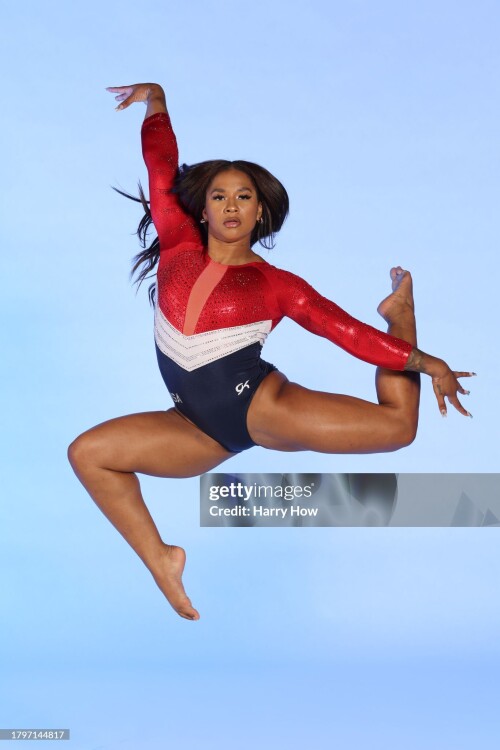 LOS ANGELES, CALIFORNIA - NOVEMBER 16: Gymnast Jordan Chiles poses during the Team USA Paris 2024 Olympic Portrait Shoot at NBC Universal Studios Stage 16 on November 16, 2023 in Los Angeles, California. (Photo by Harry How/Getty Images)