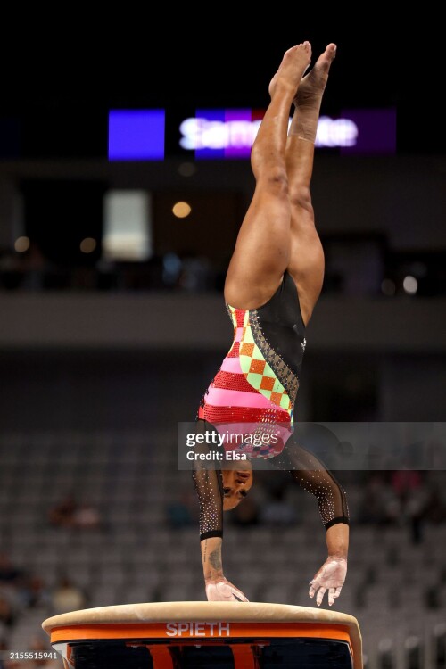 FORT WORTH, TEXAS - MAY 31: Jordan Chiles competes in the vault  during the 2024 Xfinity U.S. Gymnastics Championships at Dickies Arena on May 31, 2024 in Fort Worth, Texas. (Photo by Elsa/Getty Images)