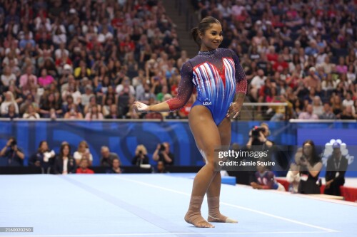 MINNEAPOLIS, MINNESOTA - JUNE 30: Jordan Chiles competes in the floor exercise on Day Four of the 2024 U.S. Olympic Team Gymnastics Trials at Target Center on June 30, 2024 in Minneapolis, Minnesota. (Photo by Jamie Squire/Getty Images)
