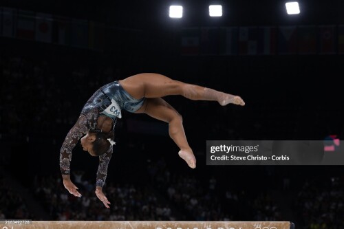 PARIS, FRANCE - JULY 28: Jordan Chiles of the United States performs her routine on the beam during the Women's Artistic Gymnastics Qualifiers on day two of the Olympic Games Paris 2024 at Bercy Arena on July 28, 2024 in Paris, France. (Photo by Steve Christo - Corbis/Corbis via Getty Images)