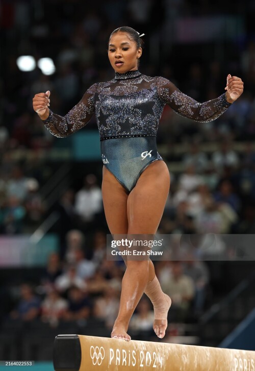 PARIS, FRANCE - JULY 28: Jordan Chiles of Team United States competes on the balance beam during the Artistic Gymnastics Women's Qualification on day two of the Olympic Games Paris 2024 at Bercy Arena on July 28, 2024 in Paris, France. (Photo by Ezra Shaw/Getty Images)