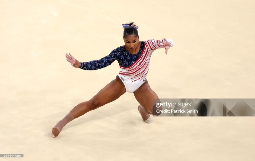 PARIS, FRANCE - JULY 30: Jordan Chiles of Team United States competes in the floor exercise during the Artistic Gymnastics Women's Team Final on day four of the Olympic Games Paris 2024 at Bercy Arena on July 30, 2024 in Paris, France. (Photo by Patrick Smith/Getty Images)