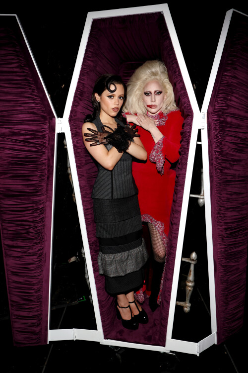 INGLEWOOD, CALIFORNIA - MAY 31: (L-R) Jenna Ortega and Lady Gaga attend NETFLIX TUDUM 2025: THE LIVE EVENT at The Kia Forum on May 31, 2025 in Inglewood, California. (Photo by Kevin Mazur/Getty Images for Netflix)