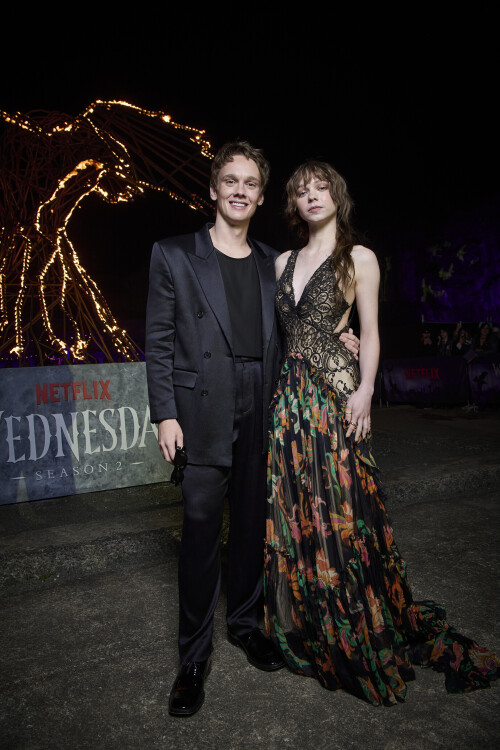 Netflix Wednesday S2 Doom Tour Purple Carpet Australia Hunter Doohan Emma Myers 2b46c98afcf7ee646