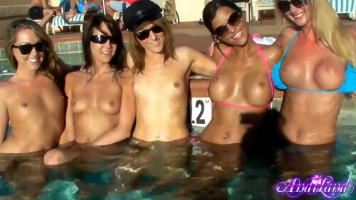 Peachez and Andi public hotel pool fun in Vegas