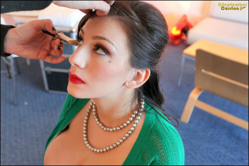 September Carrino green sweater candids 1 001