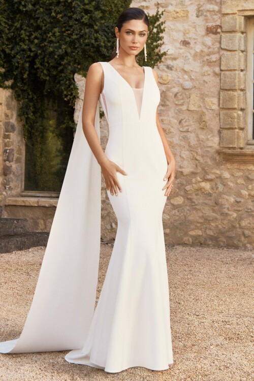 WB CL129377005 RosalineWhitePlungingFishtailMaxiDressWithCape7848dce64d18cc44