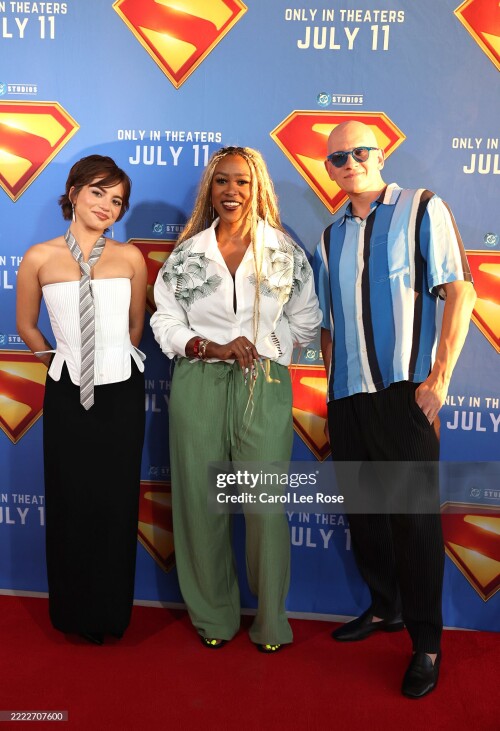 ATLANTA, GEORGIA - JULY 02: Isabela Merced, guest and Anthony Carrigan attend the Atlanta Superman Special Screening on July 02, 2025 in Atlanta, Georgia. (Photo by Carol Lee Rose/Getty Images for Warner Bros. And DC Studios)