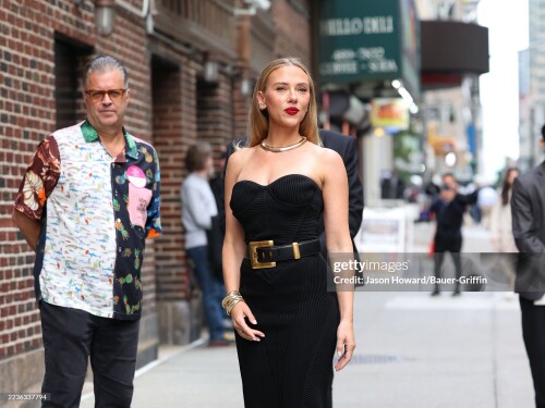 NEW YORK, NY - SEPTEMBER 22: Scarlett Johansson is seen arriving at 'The Late Show With Stephen Colbert' on September 22, 2025 in New York City.  (Photo by Jason Howard/Bauer-Griffin/GC Images)
