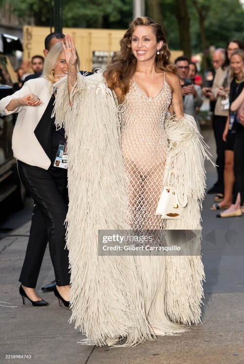 NEW YORK, NEW YORK - JUNE 06: Miley Cyrus is seen arriving to the world premiere of "Something Beautiful with Miley Cyrus" during the 2025 Tribeca Festival at The Beacon Theatre on June 06, 2025 in New York City. (Photo by Gilbert Carrasquillo/GC Images)