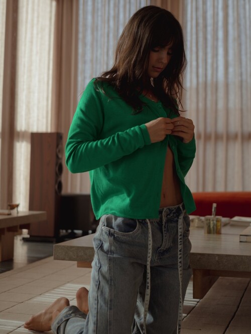 asymmetric button cardigan bright green for women one half 96820ce895825c447