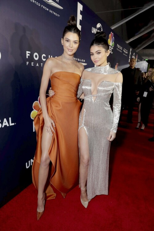 Kendall Jenner and Kylie Jenner seen at Universal, NBC, Focus Features, E! Entertainment Golden Globes After Party Sponsored by Chrysler on Sunday, Jan. 8, 2017, in Beverly Hills, Calif. (Photo by Eric Charbonneau/Invision for Focus Features/AP Images)