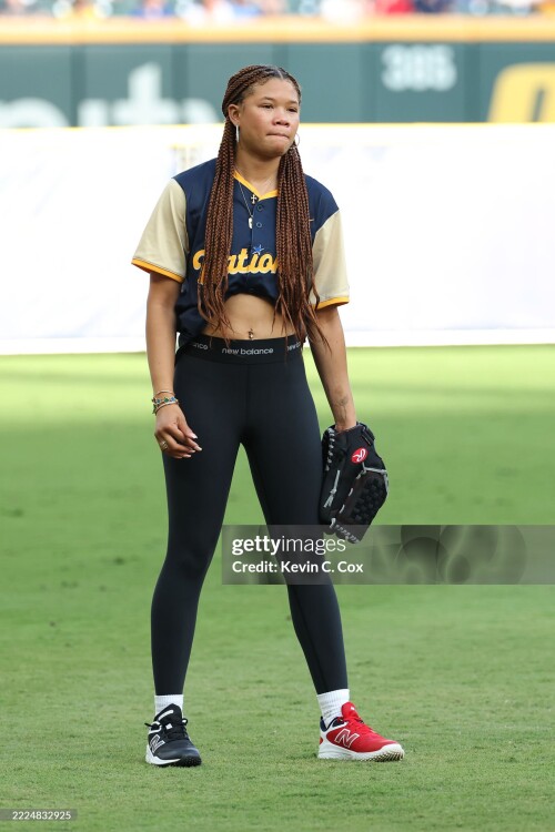 ATLANTA, GEORGIA - JULY 12: Storm Reid looks on during the 2025 Celebrity Softball Game at Truist Park on July 12, 2025 in Atlanta, Georgia. (Photo by Kevin C. Cox/Getty Images)
