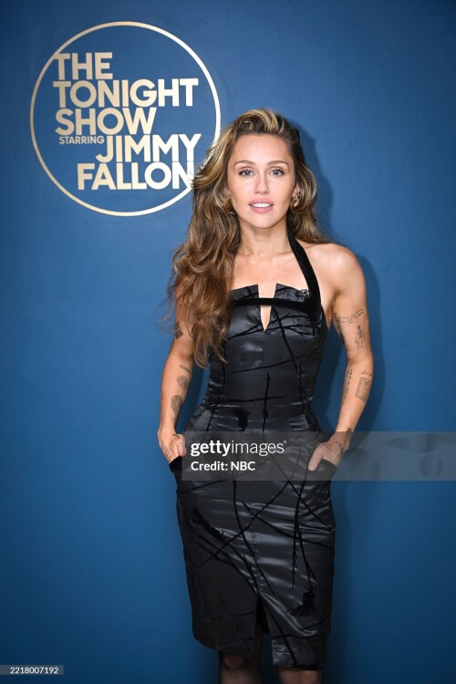 THE TONIGHT SHOW STARRING JIMMY FALLON -- Episode 2143 -- Pictured: Singer-songwriter Miley Cyrus poses backstage on Wednesday, June 4, 2025 -- (Photo by: Todd Owyoung/NBC via Getty Images)