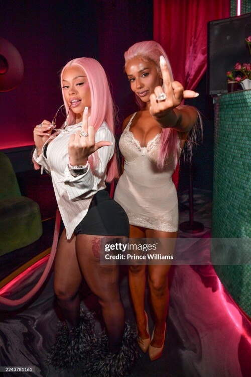ATLANTA, GEORGIA - OCTOBER 27: (EDITOR'S NOTE: Image contains profanity.) Latto and Chxrry attend Pink Panther Party, Mariah The Scientist's 28th Birthday on October 27, 2025 in Atlanta, Georgia. (Photo by Prince Williams/WireImage)