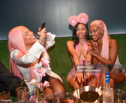 ATLANTA, GEORGIA - OCTOBER 27: (L-R) Latto, Mariah The Scientist, and Chxrry attend Pink Panther Party: Mariah The Scientist's 28th Birthday on October 27, 2025 in Atlanta, Georgia. (Photo by Prince Williams/WireImage)
